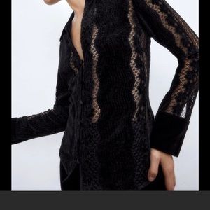 Zara black lace & velvet panels blouse NWT Large